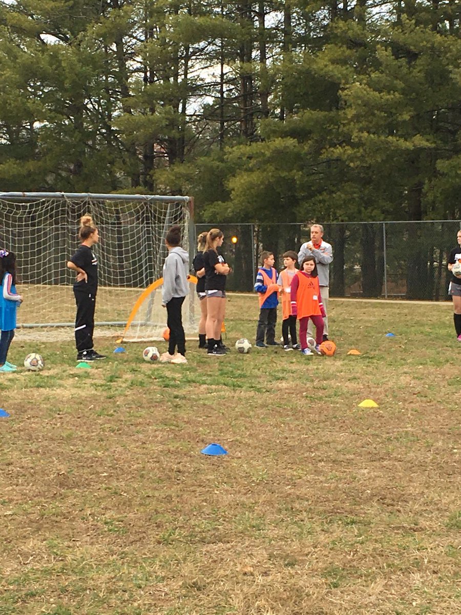 TVTigerTime's tweet photo. The Tusculum University Women's soccer team taught us how to dribble a soccer ball.  We practiced our new acquired skills in a relay race. #TVTigers2020 @drlanaluttrell https://t.co/fOJ6Eqx9Eq