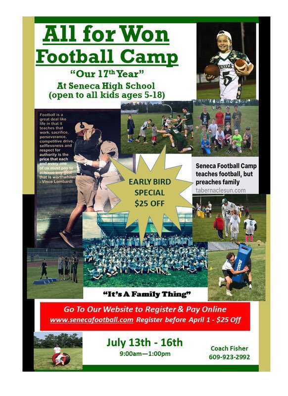 allforwonfbcamp's tweet photo. All For Won Football Camp 2020 (our 17th Year) - Registration is now open! July 13th thru July 16th - EARLY BIRD SPECIAL - register before April 1st and get $25 off! Go to https://t.co/iXVzj0kDdX to register!  Spread the word 🏈🦅 https://t.co/XCCePdaurA