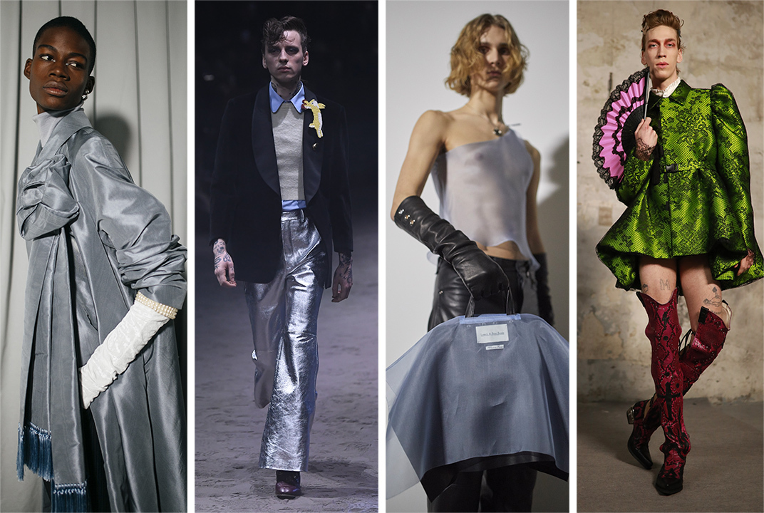 wwd's tweet photo. From cardigans to leather and glam, see all of the trends from men's fall 2020. https://t.co/S3MsJhc1u1 https://t.co/VNaaboqq1e