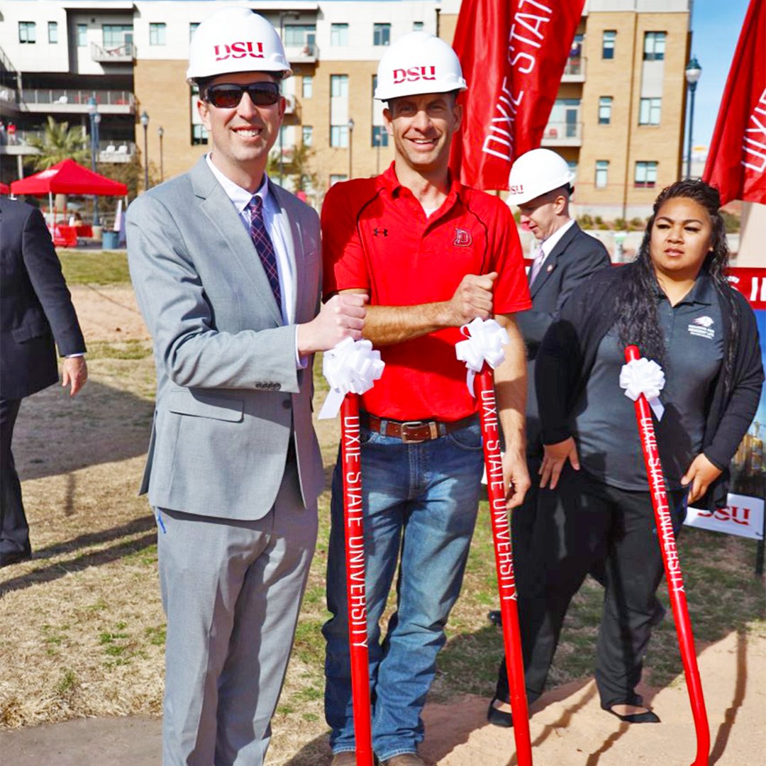 LaytonConstruct's tweet photo. Woo! 🎉 We're excited to share that we broke ground on Phase 2 of @DixieState student housing! 👏 The #building will include 92 units that have 6 beds each for a total of 534 beds! 🛏️ Students that live on campus tend to have higher GPAs &amp; are more involved on campus #LaytonWay https://t.co/ulTASDbQwV