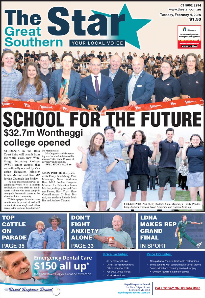 Wonthaggi Secondary College's new $32.7m senior campus opens. Leads today's <a href="/tgsstar/">The Great Southern Star</a>