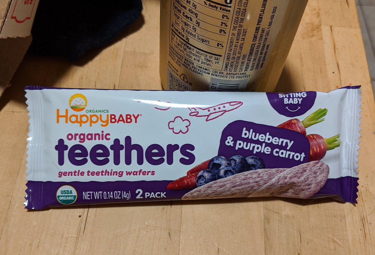 A package of "gentle teething wafers" for babies