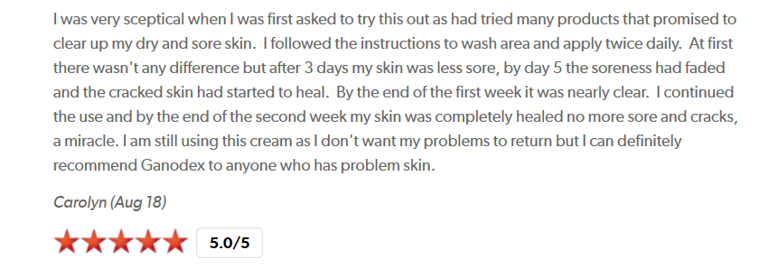 ganodex's tweet photo. In yet another 5/5 user rating from the Talkhealth community, read Carolyn's Ganodex review and results on her problem skin. More reviews here  https://t.co/2JlSFGHut5 and if you'd like to try for yourself https://t.co/nCYw1OWWcp https://t.co/Cu2wn0SU8h