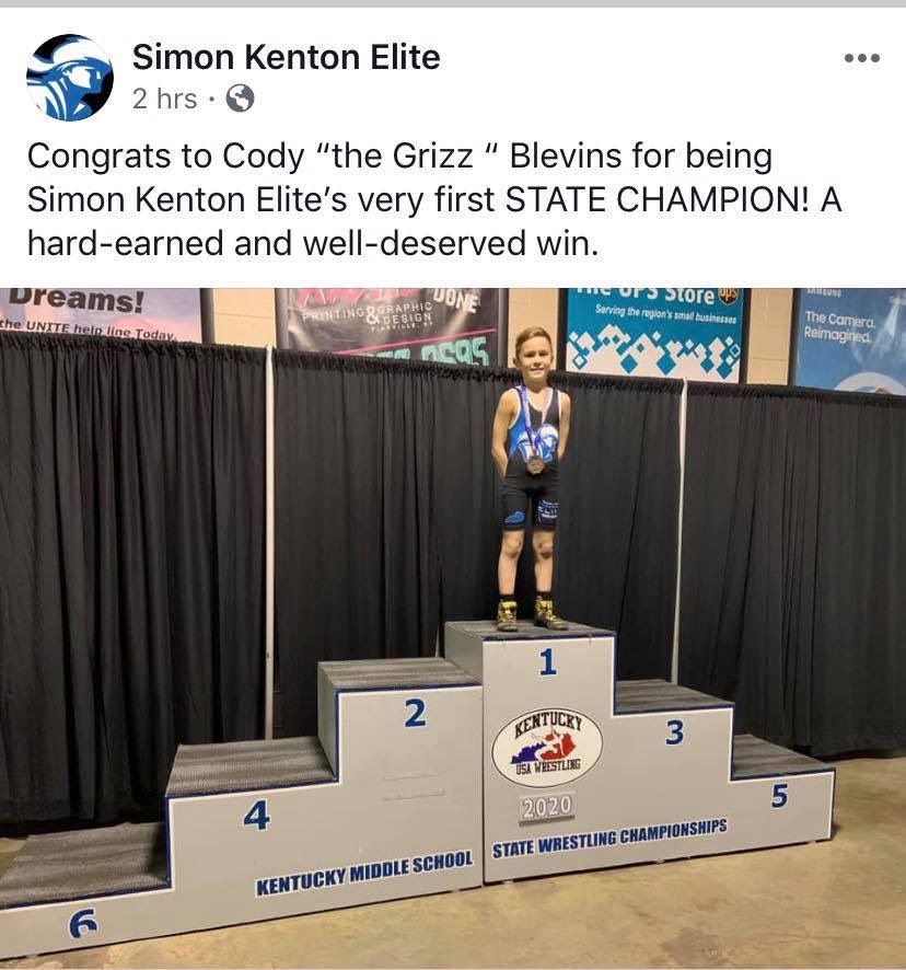BeechgrovePTA's tweet photo. Congratulations to 3rd Grader Cody Blevins for being Simon Kenton Elite’s very first STATE CHAMPION!  
He went 4-0 at the state tournament and finished the season 34-1

#BGBruinPride 🐻🐾 @msleebg3rd_1403 @mjbgprincipal @TheKCSD https://t.co/5gLab07TmD