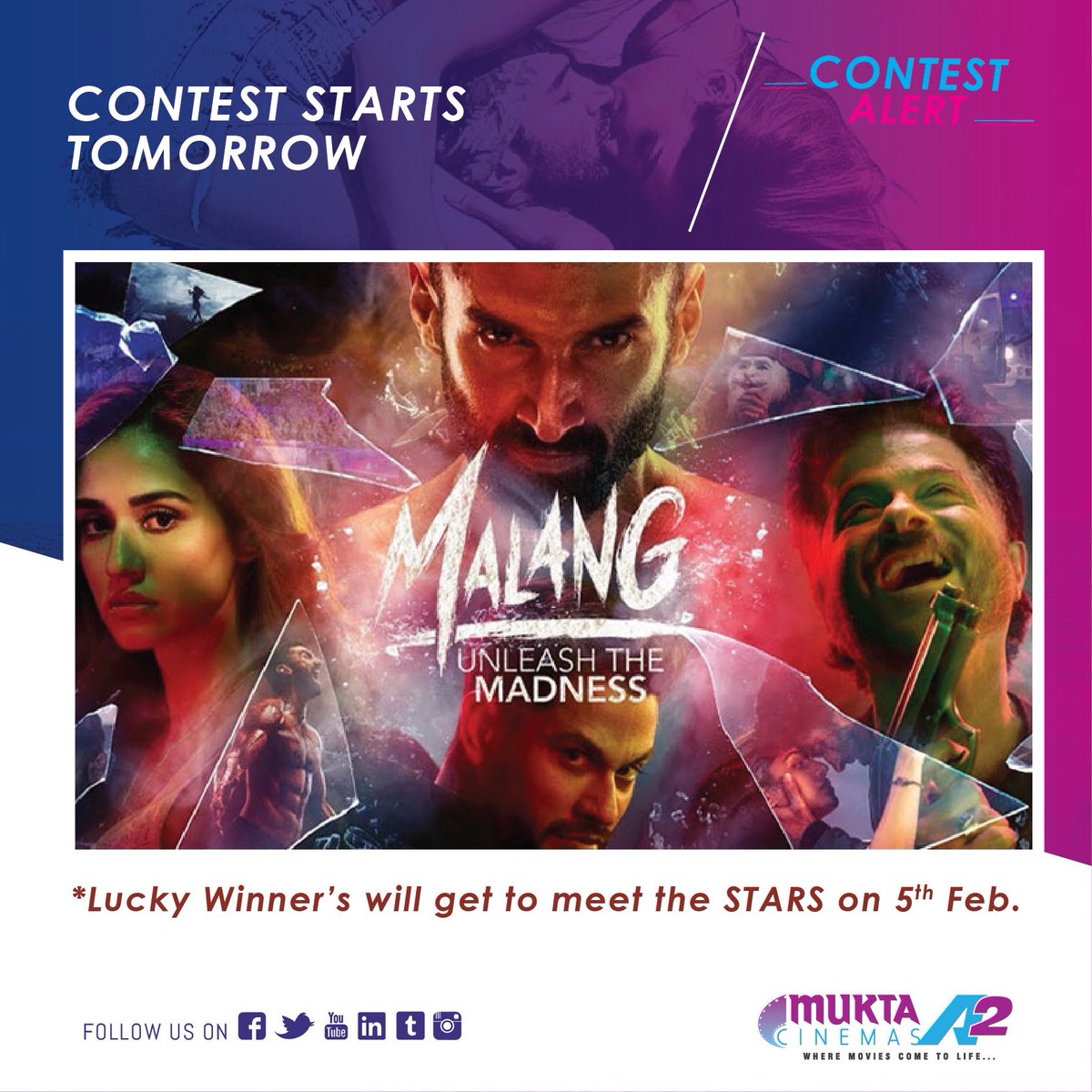 Shoutout to all you Bollywood fans!We are back with yet another easy peasy #contest on the upcoming movie #Malang. Lucky winners will get to meet the star cast on the 5th Feb. There will be a total of 2 questions(out tomorrow). Winners will be announced tomorrow itself at 8pm.