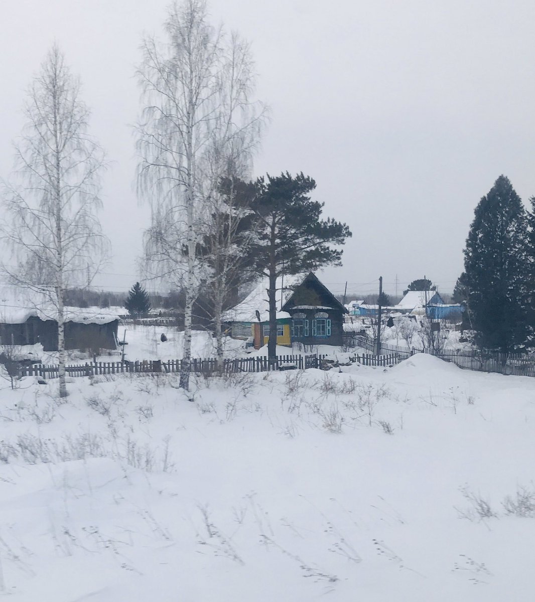 While I have no idea what’s happening in  #iowa we’re a few hours outside of Krasnoyarsk. The landscape looks like Canada, rolling hills, pines, and villages that seem to survive against all odds - they look more lived in than those I saw in European Russia. Tiny wooden houses.