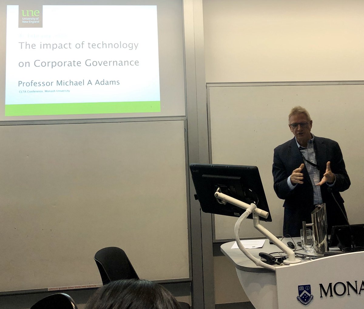 profmadams's tweet photo. Such a pleasure to present at #clta2020 on the impact of technology and corporate governance @UNE_Law @GovInstAus @InfoGovANZ at 30th corporate law teacher’s conference at Monash Uni. https://t.co/ESAnmssvhi