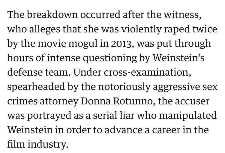 Debberz6's tweet photo. Guardian reports that alleged rape victim of Weinstein had a panic attack during questioning from defence. 

The description of the event sounds like it could’ve come from Law and Order:SVU https://t.co/gl8Sjj9SxF