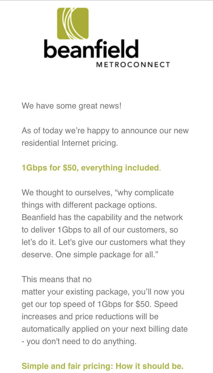 indiligint's tweet photo. This an example of what a great company strives to do: offer amazing services and great prices! Thx @beanfield #service #happycustomer https://t.co/Y6yWiFxIqv