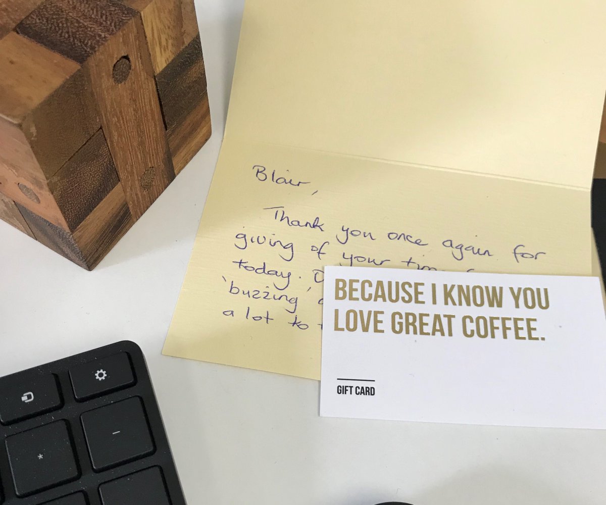 Luvleyday's tweet photo. Loved chatting to emerging stars @tregaskis_brown about finding out what they are passionate about, what they are good at and what value they can add to the business. I may have mentioned my love for coffee. This was hand delivered today. #warmsmyheart #workplaceculture https://t.co/GntgqIWDR8