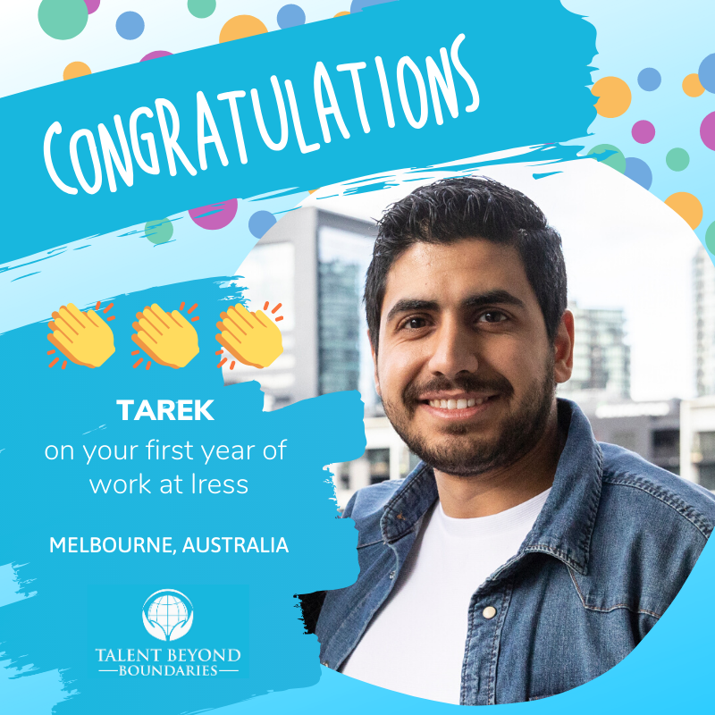 TBBforTalent's tweet photo. Congratulations to Tarek Mulla on your first work anniversary at @iress!

Tarek is a talented software engineer, &amp; was the very first refugee to be hired &amp; resettled internationally through TBB.

We're so proud of you, Tarek! 🎉❤👏 @RefugeeTalent1 @andrewlwalsh @iressUK https://t.co/E6r9VgY1CD