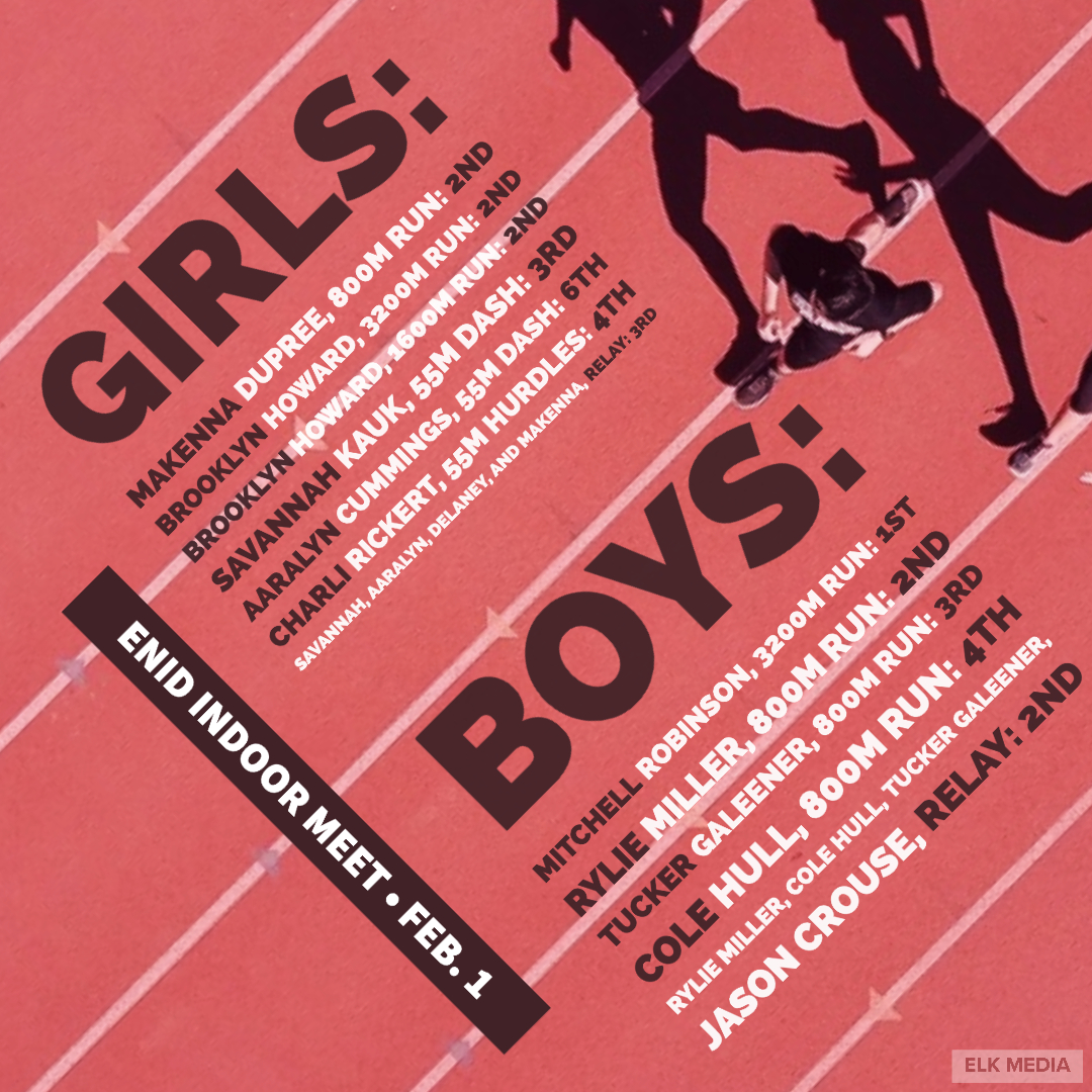 Our track and field teams placed at the Enid Indoor Meet on Feb. 1! #elkpride #echstrack