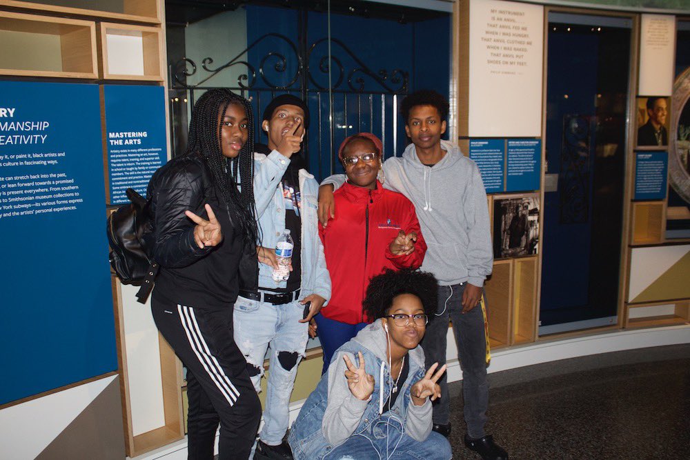 MoCoRec's tweet photo. Happy #BlackHistoryMonth! Students in our #RecZone program at Blair, Kennedy, and Watkins Mill HS took a field trip to @NMAAHC in DC. They learned about the dark days of slavery and Jim Crow, explored the work of black artists, and enjoyed the pop culture exhibit. https://t.co/zOb6lUHnxr
