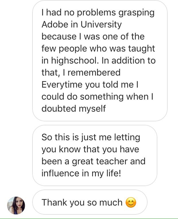 This is why we teach and do what we do everyday to make a difference! I also did remember this student, see message below #becreative #followyourpassion #theartsmatter #teacherschangelives