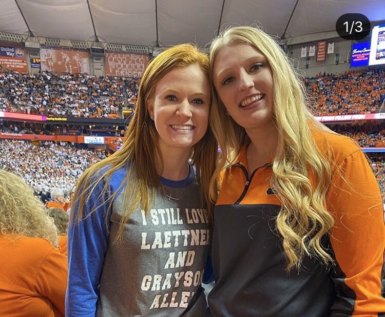 CCRH's tweet image. My awesome friend, Laurie, wearing one of my tees at the Duke/Syracuse game this past Saturday! #stilllovelaettnerandgraysonallen #celestetealcreations