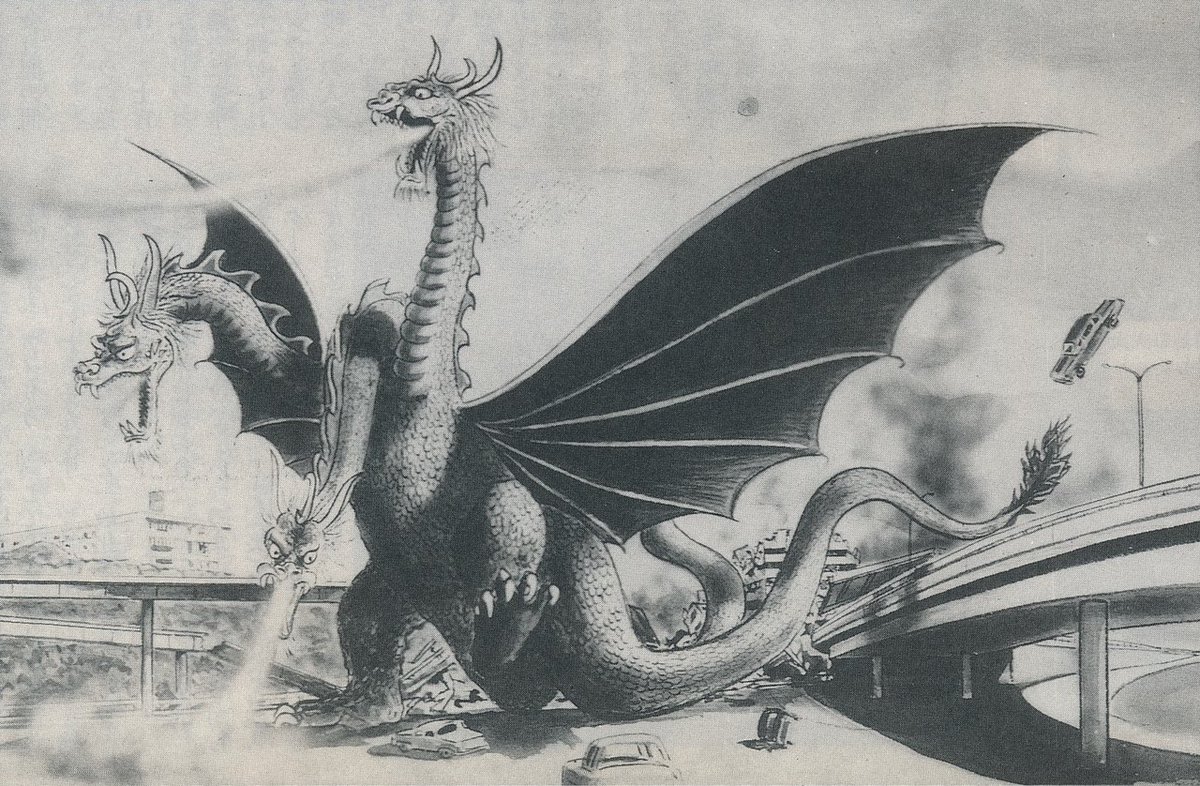miregoji326's tweet photo. Early concept art of King Ghidorah in the Showa era (1964). https://t.co/DPGeFPctjM