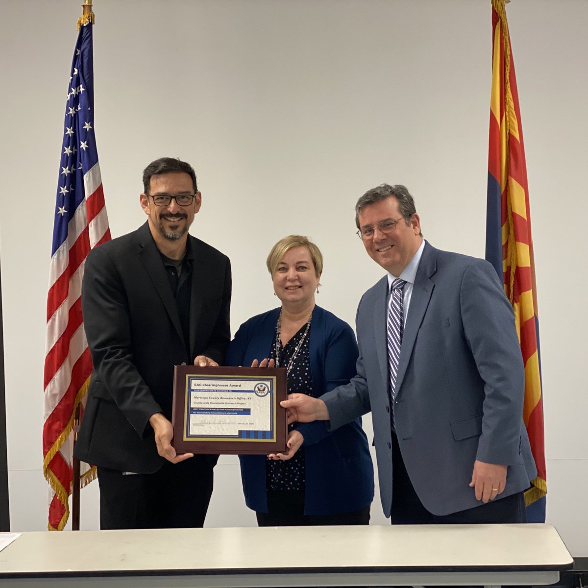 Recorder Fontes receiving plaque from Commisioners