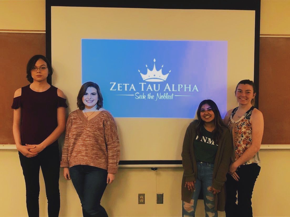 ENMUPanhellenic's tweet photo. Zeta Tau Alpha would like to present part one of our spring 2020 pledge class! We are so happy to be adding Heather, Addaline, Citlali, and Brooke to our sisterhood! We are still recruiting so if you are interested, please DM us @enmuzta ! https://t.co/Sb8ekKQit9