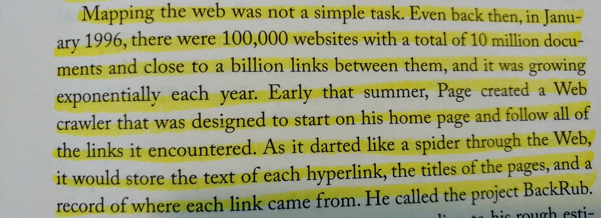 9/ This wasn't an easy task! Even back then there were 100K websites, 10M documents, and 1B links across WWW. Soon the project was taking up half of Stanford's bandwidth!By July 1996, project had collected 24M URLs.