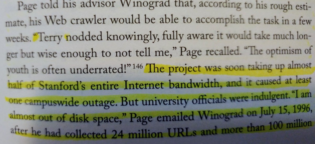 9/ This wasn't an easy task! Even back then there were 100K websites, 10M documents, and 1B links across WWW. Soon the project was taking up half of Stanford's bandwidth!By July 1996, project had collected 24M URLs.