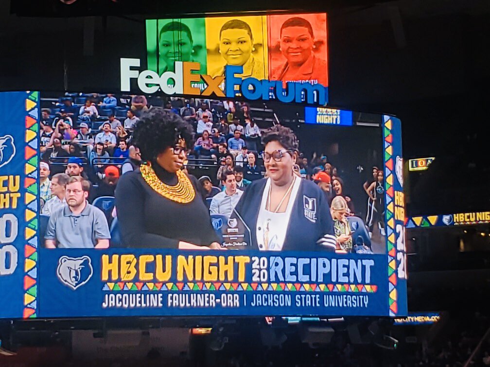 RealJacqueO's tweet photo. I am honored to receive the @memgrizz Second Annual HBCU Empowerment Award! My work and advocacy in the education sector and commitment to increasing educational attainment of students is truly a calling. It is tremendously humbling to be recognized for the efforts! #THEEiLove https://t.co/vJwvOG7neF