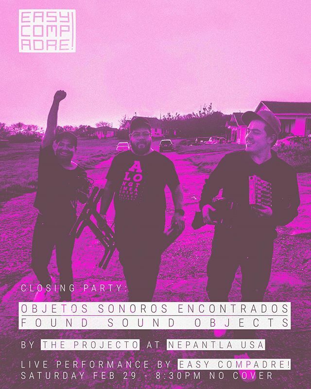 We’ll be playing live at the closing party for “Objetos Sonoros Encontrados | Found Sound Objects”
by @theprojectoatx at <a href="/nepantla/">nepantla</a>.usa , big thanks to <a href="/bigjawband/">Clint Roth</a> for the awesome photo!📸
.
.
.
.
.
.
.
.
.
.
.
#livemusic #art #artgallery #nepantlausa … ift.tt/2GVjFNi