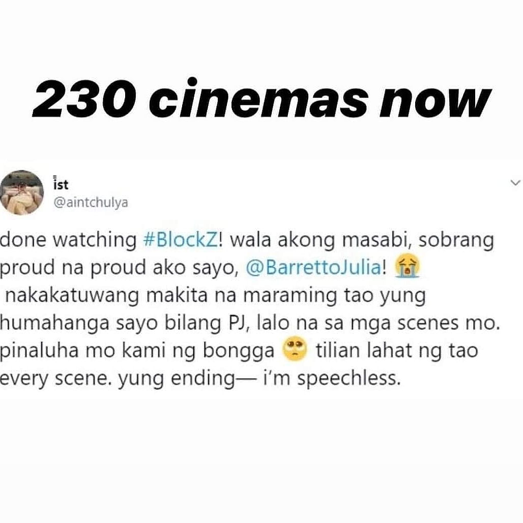 ParkWook4's tweet photo. 230 cinemas now whoaw #BlockZ 
#JuliaBxBlockZ
#PJTheZombieSlayer
#BlockZRunTogether
#JuliaBarretto https://t.co/nGptp1Rm7A