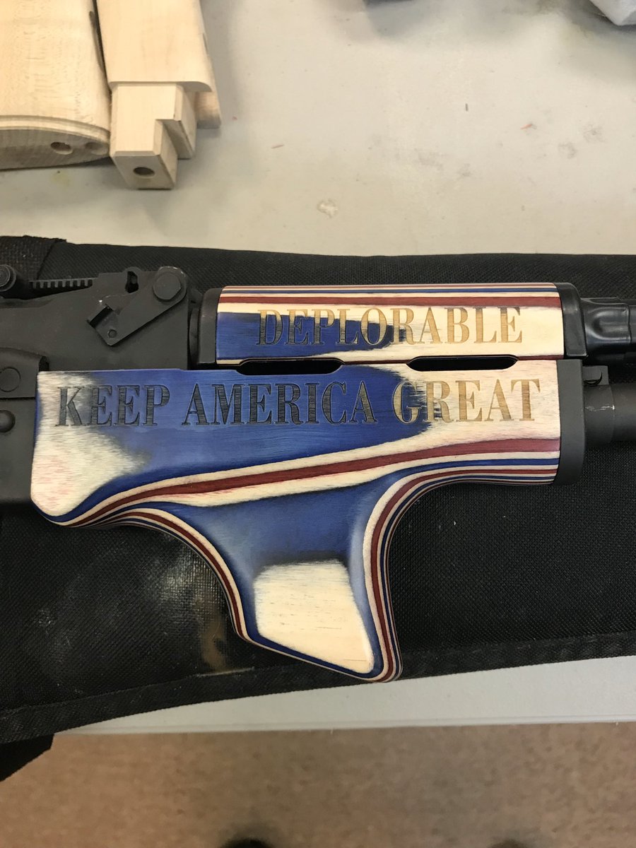 cheftenille's tweet photo. @realDonaldTrump @DonaldJTrumpJr @seanhannity check out this beautiful gun stock my friend made!! He does custom work!! Says it all!! Trump 2020 https://t.co/2x8yyI7U4W
