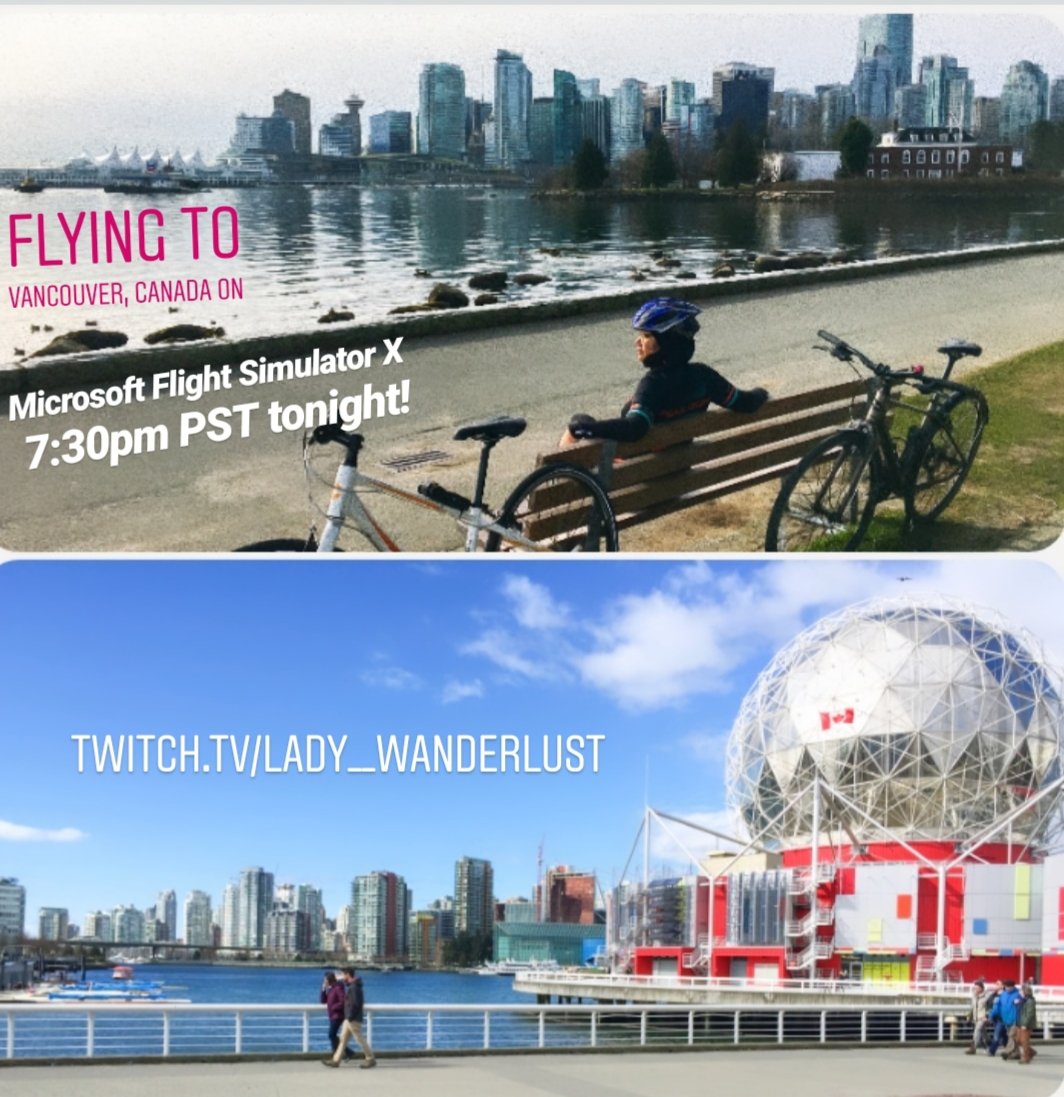 _LadyWanderlust's tweet photo. Gonna be flying to one of my favorite cities with @work_knight on #microsoftflightsimulatorx tonight! I've got at least 1 story and a photo montage to share with you all about my trip there. Come hang with us! #livestream #twitchstreamer https://t.co/tDaTzPXyU5
