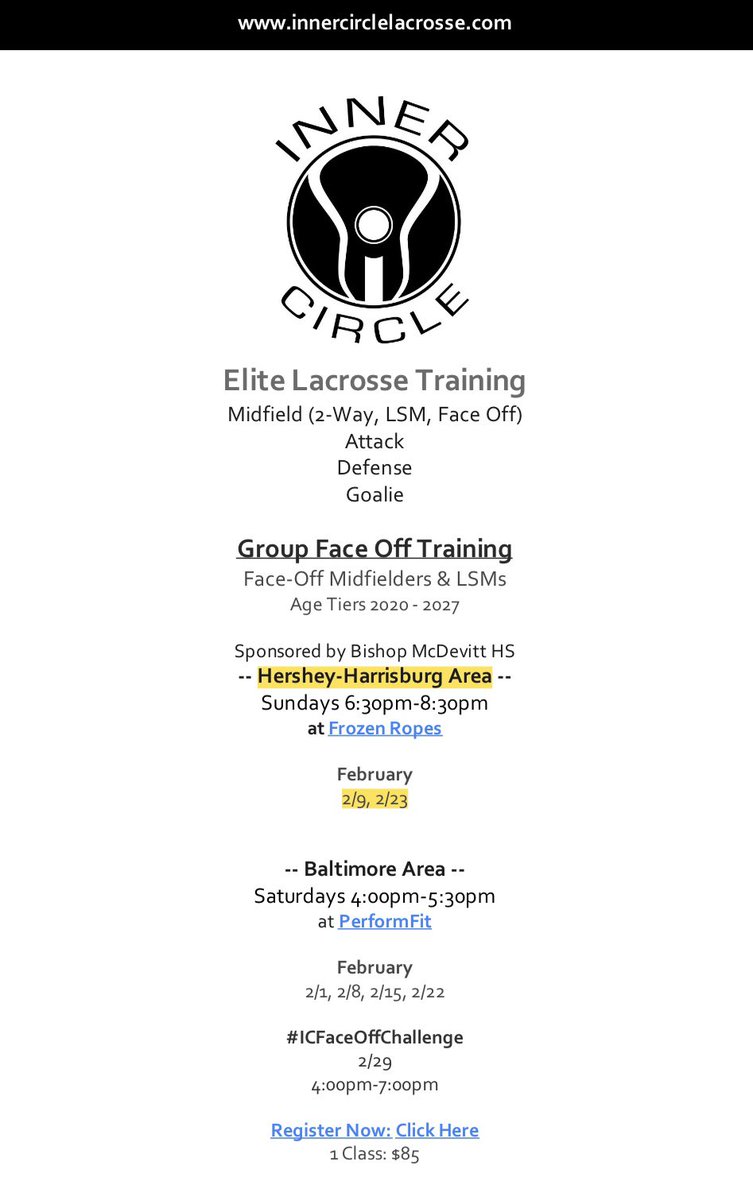 MCDboyslacrosse's tweet photo. Don’t miss out on learning from some of the best coaches in the game!
@innercirclelax 

https://t.co/7ttGKoelBz

#innercirclelax #ownthecircle #proventoproduceresults #bestcoachesinthegame #learnfromthebest #registernow #xfactor #lax #lacrosse #harrisburg #centralpa #Pennsylvania https://t.co/nLtQyGLwo2