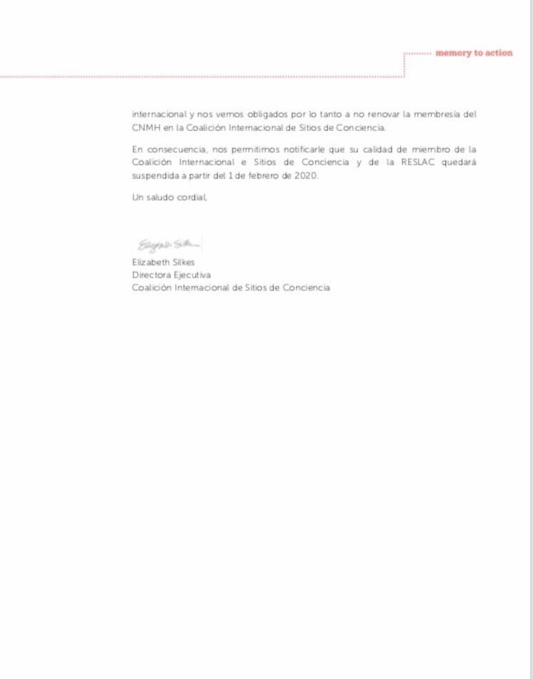 juliandezubiria's tweet photo. Colombia es suspendida de la organización que agrupa 275 Centros de Memoria en 65 países del mundo. Lo hicieron porque el director del CNMH no reconoce la existencia del conflicto interno y permaneció 4 meses en silencio cuando le exigieron que aclarara su posición. Comunicado: https://t.co/3gPQvQ3aQ8