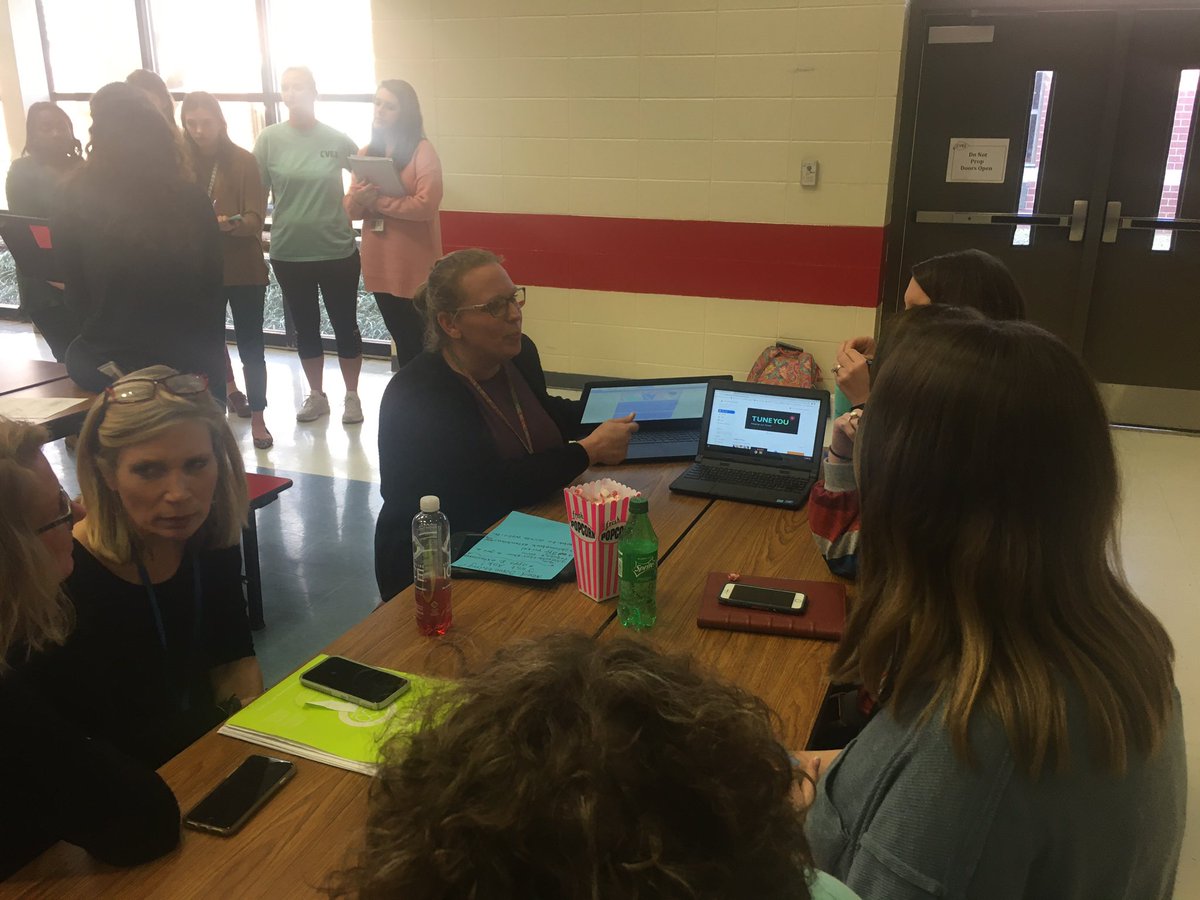 CVESwarriors's tweet photo. Tech PD today during faculty meeting! 10 stations shared by CVES teachers! @amycrumpwilson @SmorePages @AndreaGodsey common core sheets @mfoster1704 @Flipgrid Marlee Guy @smartnotebooks #technology #cvescelebrate @ALSDEdotEDU @Alabasterk12 @charissacole @jvillecoachk https://t.co/z36Rkc0y6r