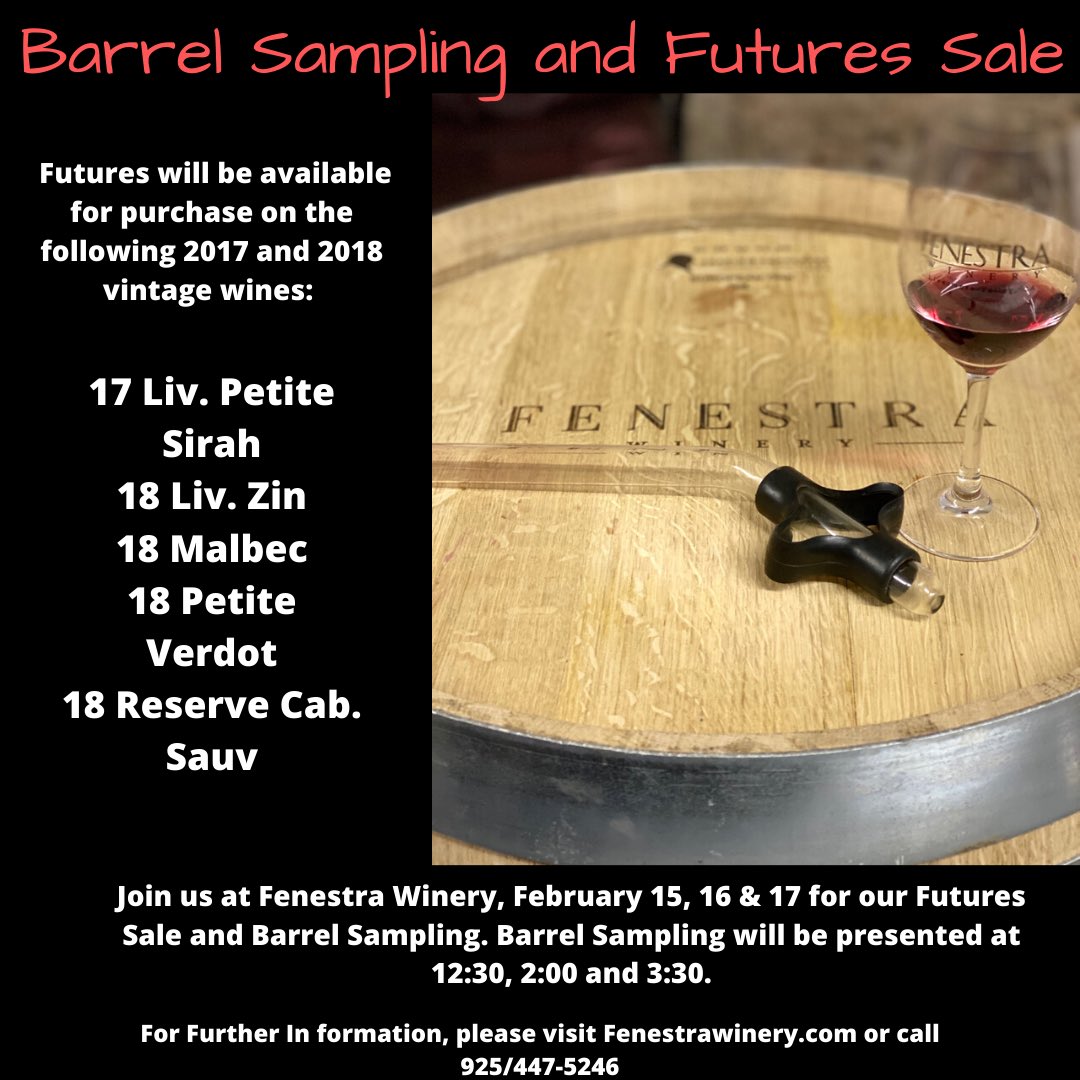 Fenestrawinery's tweet photo. Great opportunity to taste and purchase excellent wines early! #fenestrawinery #barreltasting #futures #WSWT https://t.co/BULkAotQVV