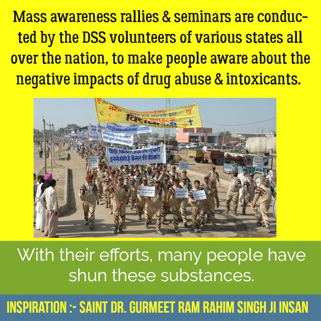 #SayNoToDrugAbuse
#LiquorFreeSociety
Millions of pledged to stay away from liquor and drug abuse under the guidance of #SaintGurmeetRamRahimSinghJi. Mass awareness rallies and seminars are conducted by the volunteers of #DeraSachaSauda over the nation awaring the society.