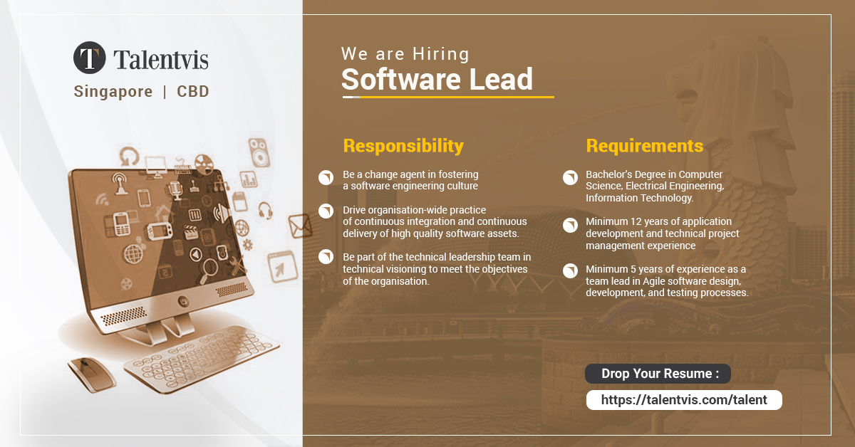 talentvis's tweet image. Software Lead job opportunity is opening in Singapore.

More Information: bit.ly/SoftwareLead-T…

#SoftwareLead #Developer #Programmer #IT #JobOpening #Vacancies #Hiring #Talentvis