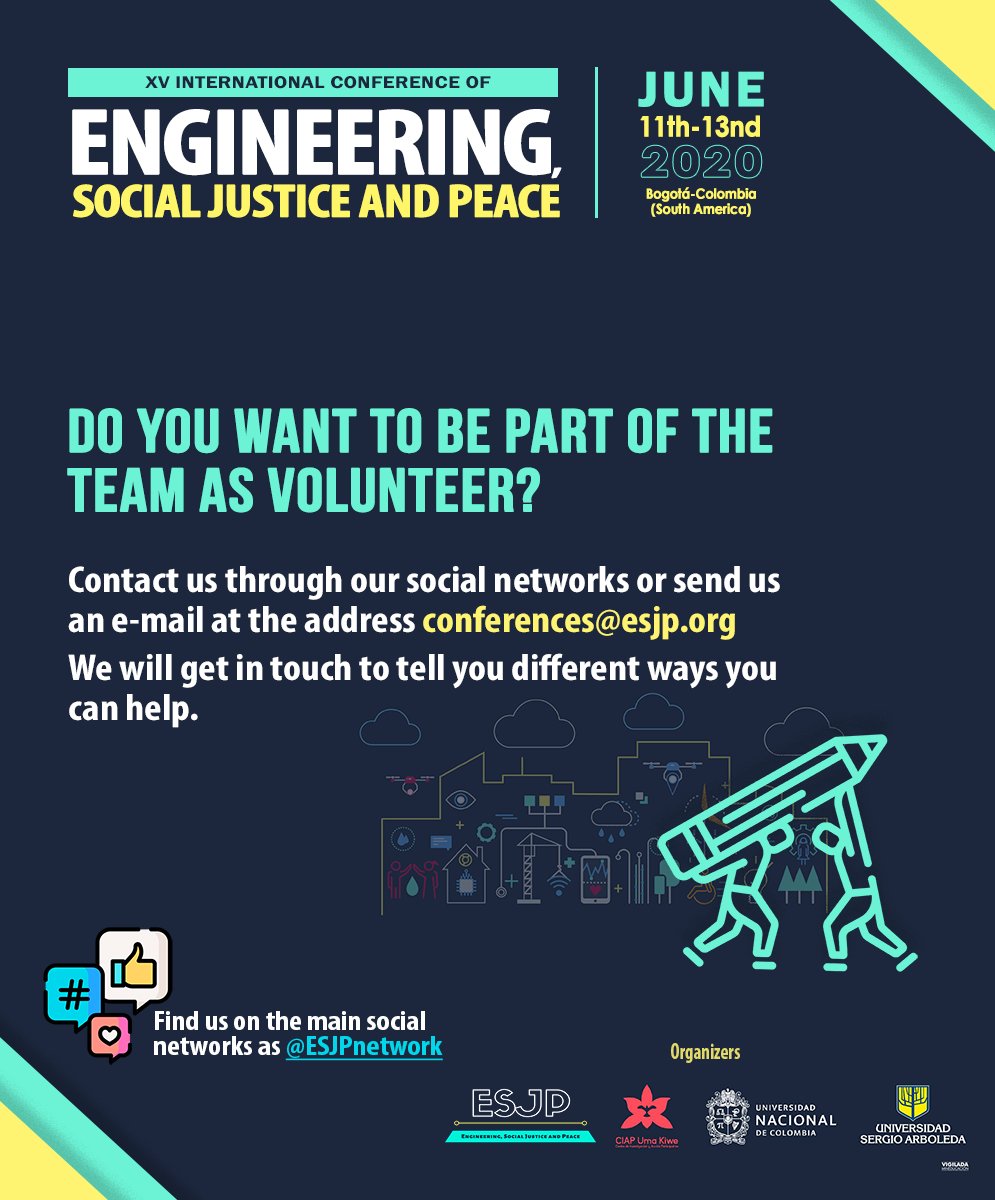 Hi everyone! Wanna be part of the event? 
Become a volunteer!

Registration in English: forms.gle/S8HfezWRpShW12… 
Registro en español: forms.gle/tdM5sKoNHvcouE… 

#Volunteer #Peace #PeaceEngineering #ESJP