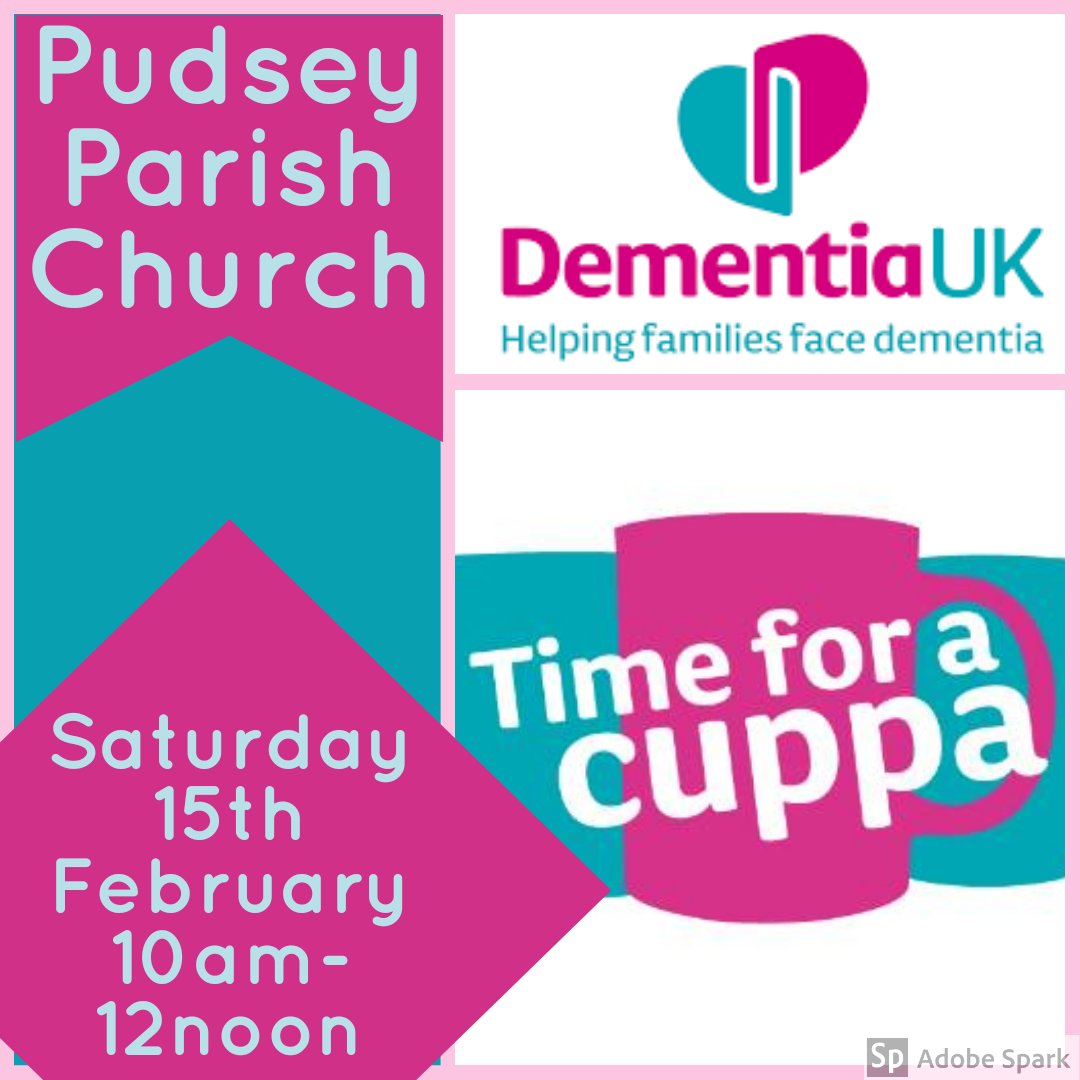 Pudsey Parish (@pudseyparish) on Twitter photo We hope you can join us for a fun morning raising funds for <a href="/DementiaUK/">Dementia UK</a>? Pop in, enjoy a brew and piece of home baking and buy some raffle tickets. I'm sure that there will be other activities to enjoy too.
#PudseyParishChurch #Pudsey #Leeds #CharityFundraising #timeforacuppa We hope you can join us for a fun morning raising funds for <a href="/DementiaUK/">Dementia UK</a>? Pop in, enjoy a brew and piece of home baking and buy some raffle tickets. I'm sure that there will be other activities to enjoy too.
#PudseyParishChurch #Pudsey #Leeds #CharityFundraising #timeforacuppa