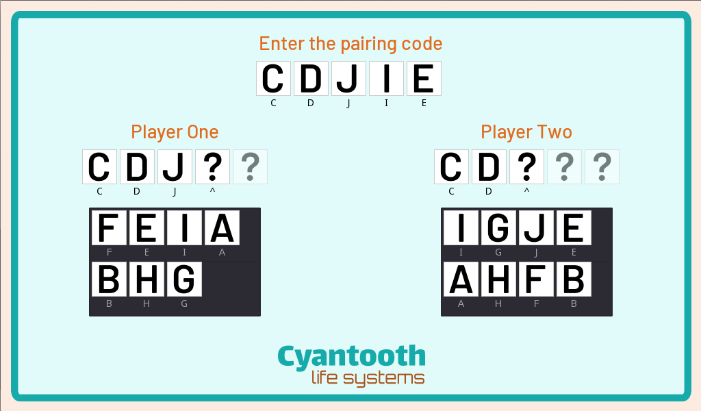 "Rapid Re:Pair" game prototype pairing code entry screen.