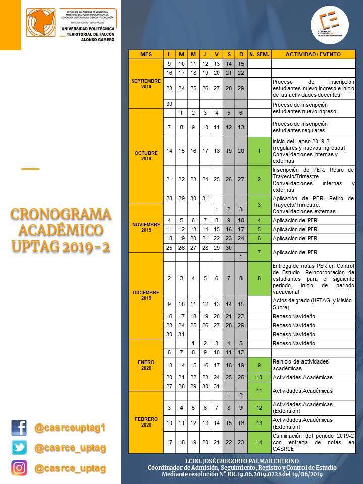 PatriciaMart34_'s tweet photo. Se informa a toda la Comunidad Universitaria de la UPTAG que el periodo academico 2019-2 ha sido extendido dos (2) semanas mas por lo que culmina el dia viernes 21/02/2020 https://t.co/3ufZBSTGK2