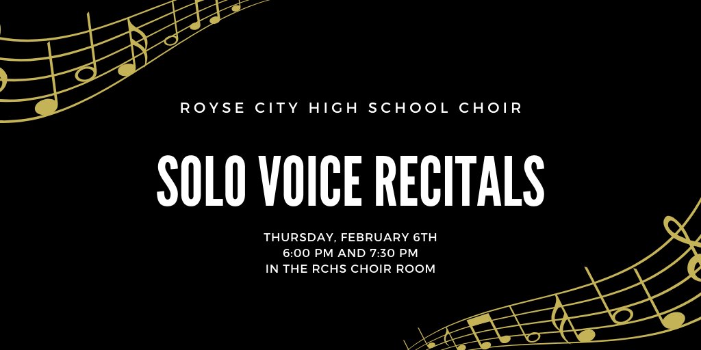 We are very proud of our private voice studio students. Family and friends are welcome to join us as we celebrate these hard-working performers.#RCHSLeads

The program will be different for both performances. This is their final presentation before the solo contest on Saturday.