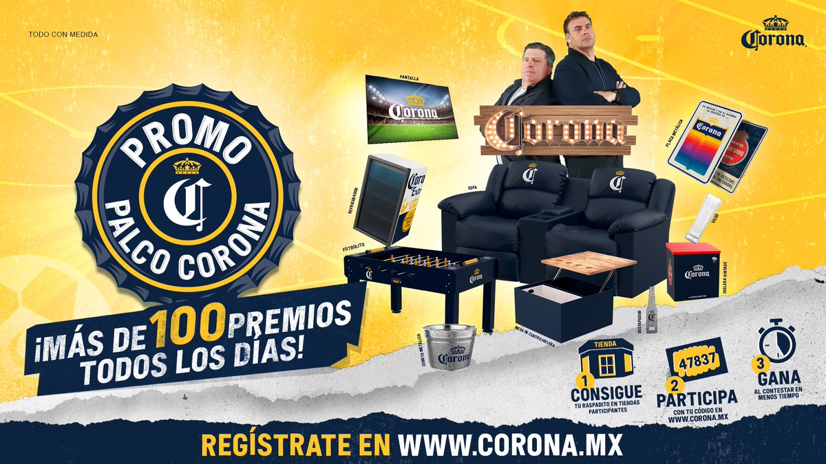 Corona_MX's tweet photo. RT 🔁 si quieres el #PalcoCorona en casa 😱

¡Hay más de 100 premios todos los días en la #PromoPalcoCorona!
1⃣ Consigue tu raspadito
2⃣ Participa con tu código en https://t.co/tsDySiaY5g
3⃣ Contesta la trivia y ¡Gana! https://t.co/ID1uBTsftq