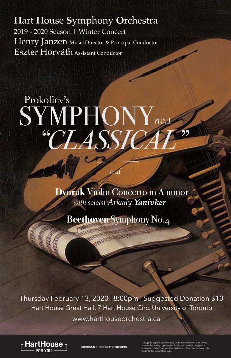 HHOrchestra's tweet photo. Our winter concert is coming up featuring Beethoven's 4th Symphony, Dvorak's Violin Concerto w/ soloist Arkady Yanivker and Prokofiev's Symphony No. 1 “Classical”

As always admission is free, suggested donation of $10 at the door. For details visit https://t.co/qVhTOiD3q2 https://t.co/X0rfwqwTTL