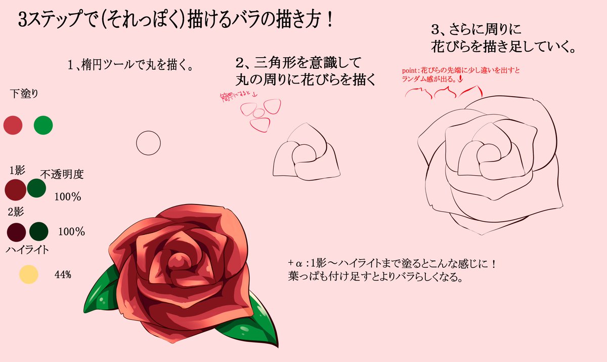 ダウンロード バラ 花びら 描き方 無料の折り紙画像