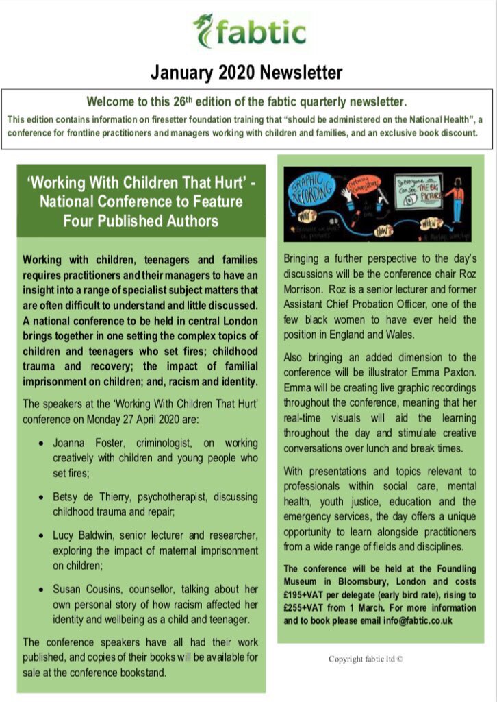 Newsletter article about ‘Working with Children that Hurt’ conference. More information available at info@fabtic.co.uk