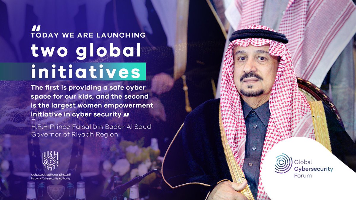 gcfriyadh's tweet photo. H.R.H Prince Faisal bin Bandar Al Saud announced two cybersecurity initiatives supported by His Royal Highness The Crown Prince, which will serve positively our society. #GCFRiyadh https://t.co/jdQlYQfv7S