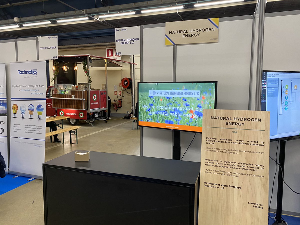 NH2E's tweet photo. Thanks @changeNOWsummit for the great presentation supports, which we are “recycling” on the next exhibition @HyVolution. #hydrogen #naturalhydrogen #hyvolution #hyvolution2020 #ChangeNOW2020 https://t.co/j0Vvv6Cqa0