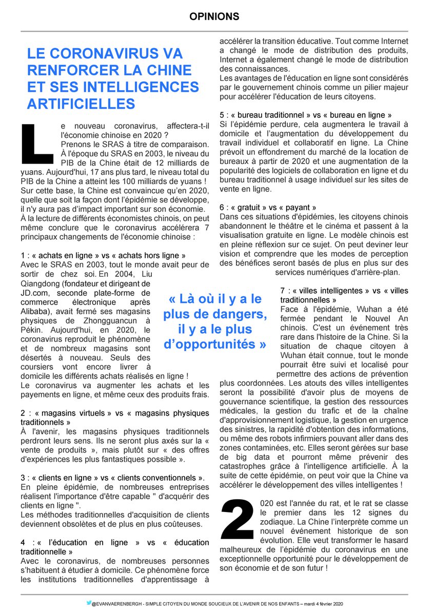 EVANVAERENBERGH's tweet photo. LE CORONAVIRUS VA RENFORCER LA CHINE ET SES INTELLIGENCES ARTIFICIELLES.
La culture 🇨🇳 cherche à renverser le malheureux hasard de la vie en opportunité exceptionnelle! @dr_l_alexandre @cathcoste @DioCyni @pierrecappelli @bernard_jomard @fadouce @OlivierBabeau @AnneLaure_David https://t.co/IP6M0er8ZW