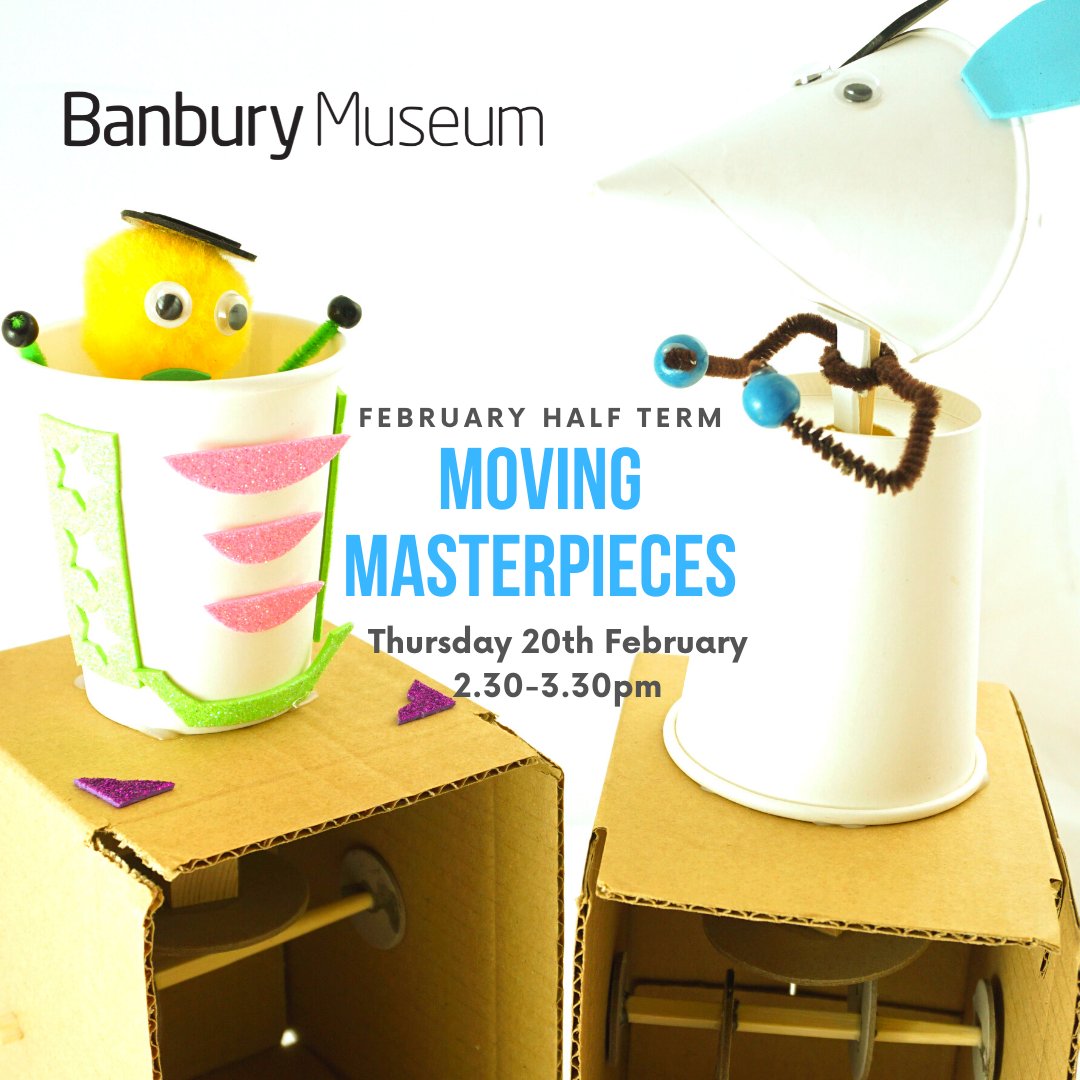 BanburyMuseum's tweet photo. We're learning all about how gears and cogs work to make our own magical moving masterpieces.
.
February Half Term at Banbury Museum.
.
Thursday 20th February.
2.30pm-3.30pm
£6 er child.
.
For Tickets see our website..
.
https://t.co/JHtLRE84Jq https://t.co/ndXVxA9Gbm