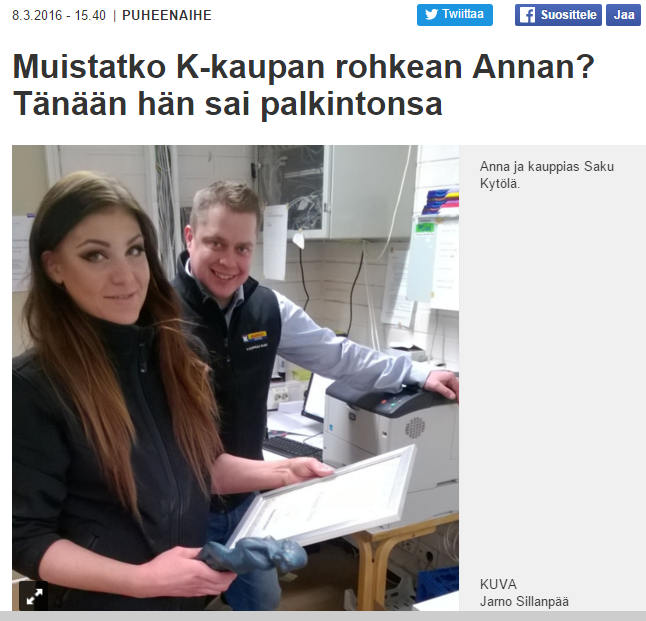 VirtaEsa's tweet photo. @TeemuPotapoff Ihan syystäkin @Kesko_IR'n #SuperAnna sai #VuodenStadilainen-palkinnon.
Arvostan siviilirohkeutta, vaikka onkin näinä aikoina vaarallista.
Ottiko #StadinRevityinLaku opikseen? https://t.co/SV5CjapoT1