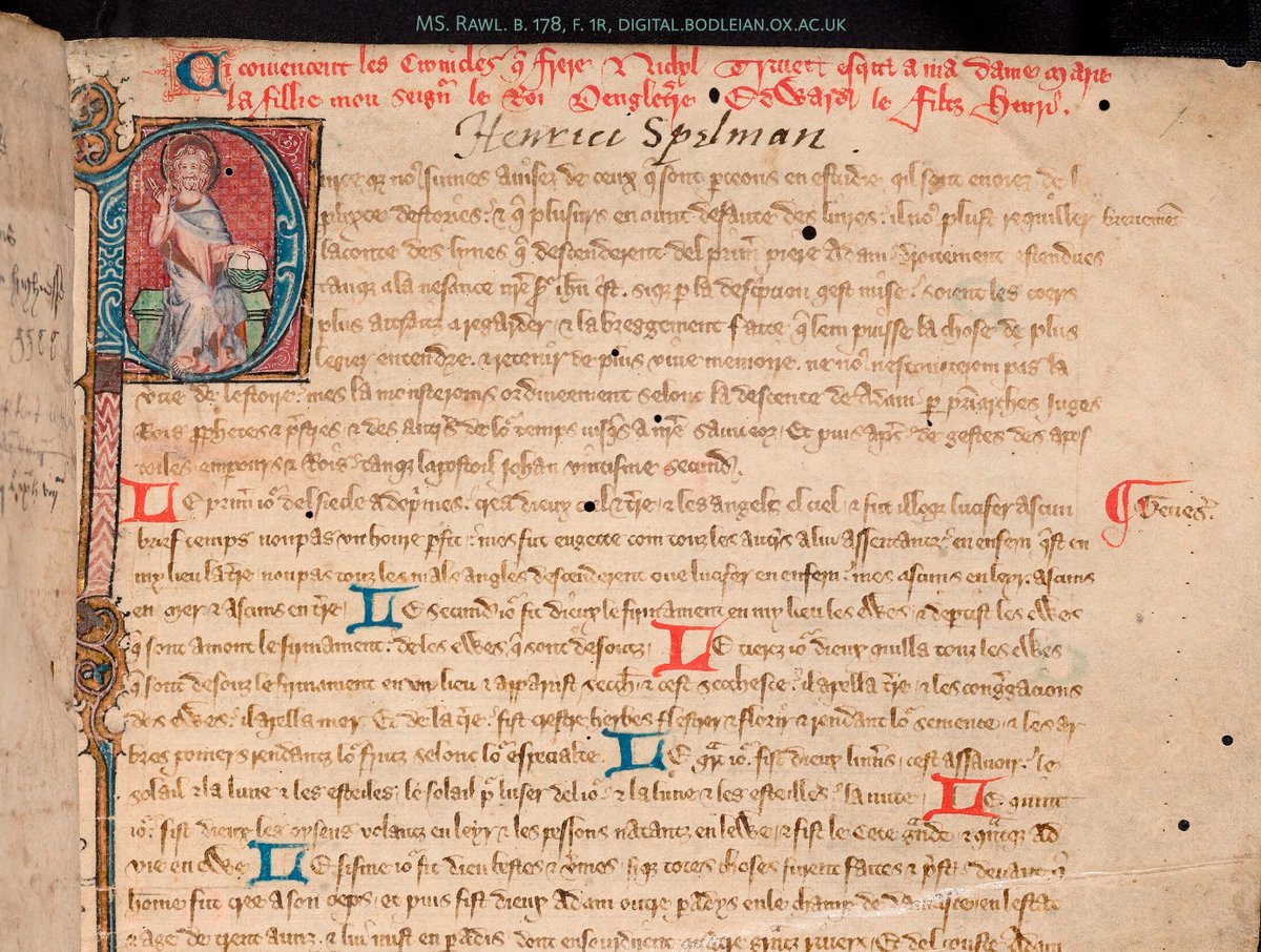 Detail from a medieval manuscript, with historiated initial.